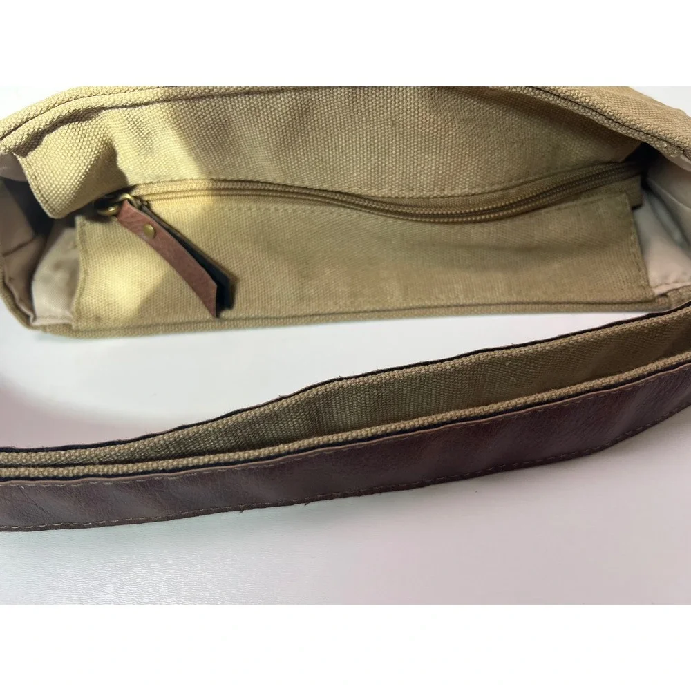 Mountain Rover Crossbody Limited Edition Khaki Canvas Brown Faux Leather Trim‎